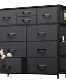 10-Drawer Dresser With Side Pocket & Hooks, Storage Cabinet With Wood Top For Bedroom Closet Organization