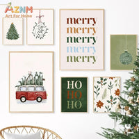 1pc frameless Christmas Tree Ball Decoration Poster Frosted Holly Winter Van Canvas Painting Snowflake Prints Decorative Home Ro