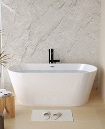 59 Acrylic Freestanding Bathtub, Stand Alone Soaking Tub, Glossy White Acrylic, Toe-tap Chrome Drain, CUPC Certified