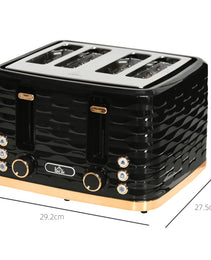 Modern Black 4-Slice Toaster – 1600W Ripple Textured Station with 7 Browning Levels & High-Lift Lever