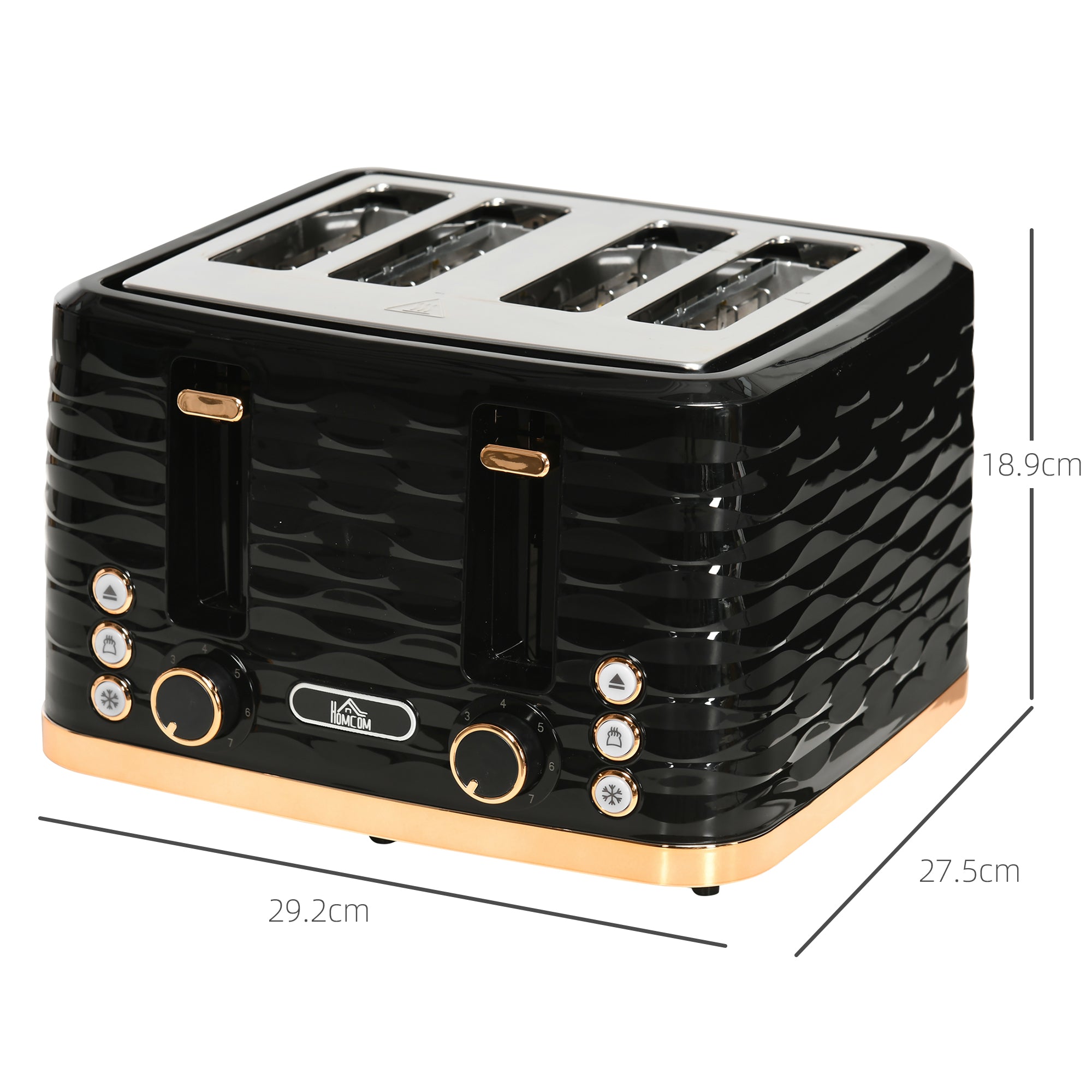 Modern Black 4-Slice Toaster – 1600W Ripple Textured Station with 7 Browning Levels & High-Lift Lever