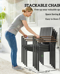Outdoor Dining Set for 4, Patio Table and Chairs Set with 59" Rectangle Acacia Wood Table and 352 LBS Stackable Chairs