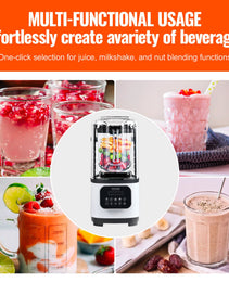 Professional Blender With Shield, Commercial Countertop Blenders, 68 Oz Jar Blender Combo, Stainless Steel 9 Speed & 5 Functions Blender, For Shakes, Smoothies, Peree, And Crush Ice, White