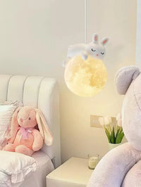 Modern White Rabbit Bear Moon Animals LED Chandelier Bedroom Bedside Small Pendant Lights Dining Room Children's Home Decor