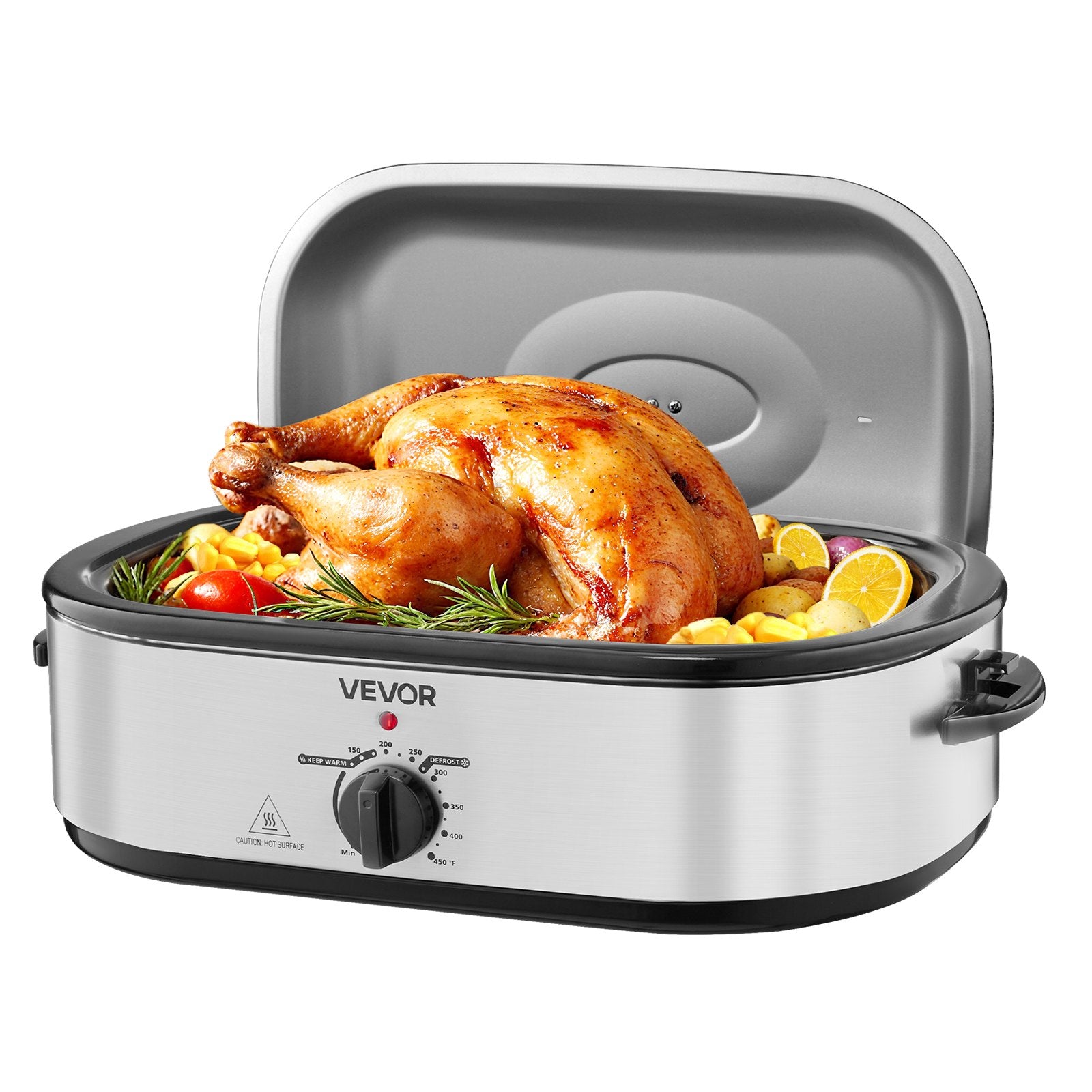Quart Electric Roaster Oven – 1450W Self-Basting Turkey Roaster with Defrost & Warm Settings