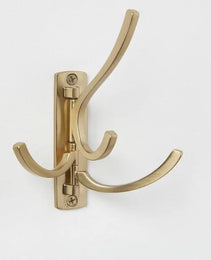 Modern Octopus Multi Swivel Hook Gold: Swinging Wall Towel Hook, Gold Plated, Cast Aluminum, 15lb Capacity