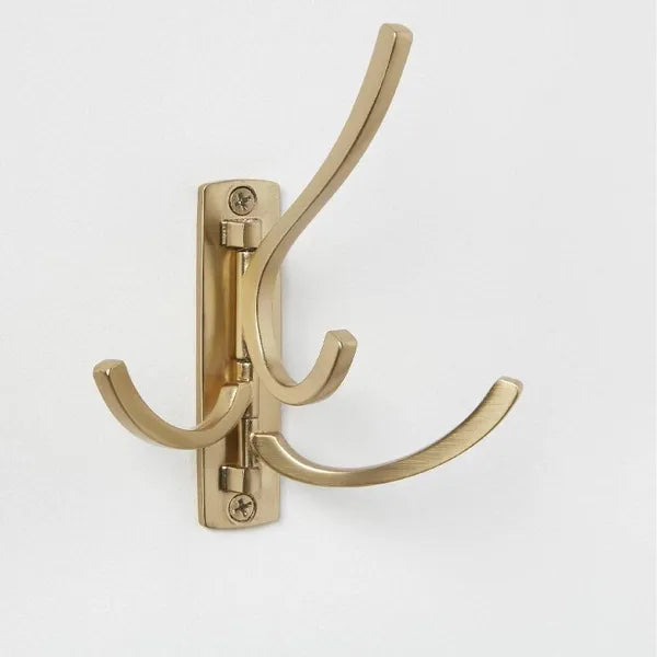 Modern Octopus Multi Swivel Hook Gold: Swinging Wall Towel Hook, Gold Plated, Cast Aluminum, 15lb Capacity