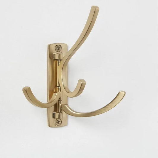 Modern Octopus Multi Swivel Hook Gold: Swinging Wall Towel Hook, Gold Plated, Cast Aluminum, 15lb Capacity