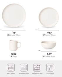 12-Piece Stoneware Dinnerware Sets With Mugs  Microwave  Dishwasher Safe  Non-Toxic Dinner Plates Bowls Set  Stackable Matte Glaze Kitchenware For 3