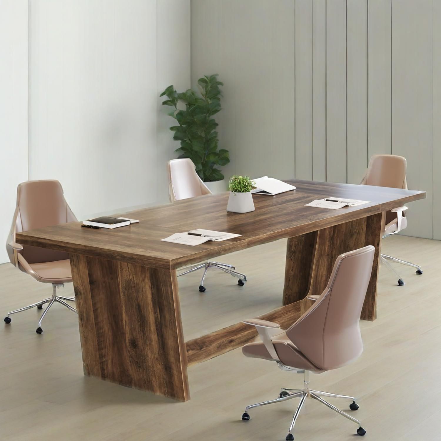 70.87-Inch Executive Computer Desk: Large Home Office Desk With Solid Wooden Pedestal, Industrial Wood Study Writing Table