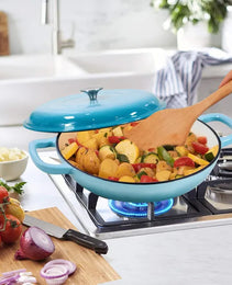 COOKWIN Cast Iron Casserole Braiser 3.8 Quart Heavy Duty Casserole Skillet With Lid And Dual Handles Porcelain Enameled Surface Cookware Pot