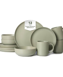 12-Piece Stoneware Dinnerware Sets With Mugs  Microwave & Dishwasher Safe  Non-Toxic Dinner Plates Bowls Set   Stackable Matte Glaze Kitchenware For 3