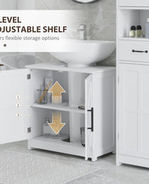 Farmhouse Pedestal Sink Storage Cabinet, Bathroom Sink Cabinet with 2 Barn Doors and Adjustable Shelf, White