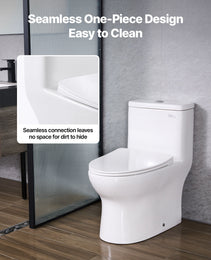 One-Piece Elongated Toilet – Vortex Dual Flush 1.0/1.28 GPF, Skirted Easy-Clean Design, Standard Height (White & Silver, 12" Rough-In)