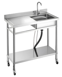 39.4" Rolling Stainless Steel Utility Sink – NSF-Certified Commercial Workstation with Wheels, Faucet & 3-Level Storage