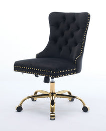 A&A Furniture Office Chair,Modern Velvet Upholstered Tufted Button Home Office Chair With Golden Metal Base,Adjustable Desk Chair Swivel Office Chair Black