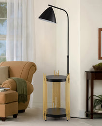 Luxury Shelves Floor Lamp For Living Room With Metal Lampshade, Standing Lamp Tall Industrial Floor Lamp Reading For Bedroom, Office E26 No Included Bulb -Matte Gold Matte Black