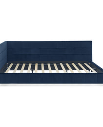 Queen Size Upholstered Tufted Bed Frame, Sofa Bed Frame With Comfortable Backrest And Armrests, Queen Size Bed For Bedroom, Living Room,Velvet, DARK BLUE 85.5x64.5x30.5