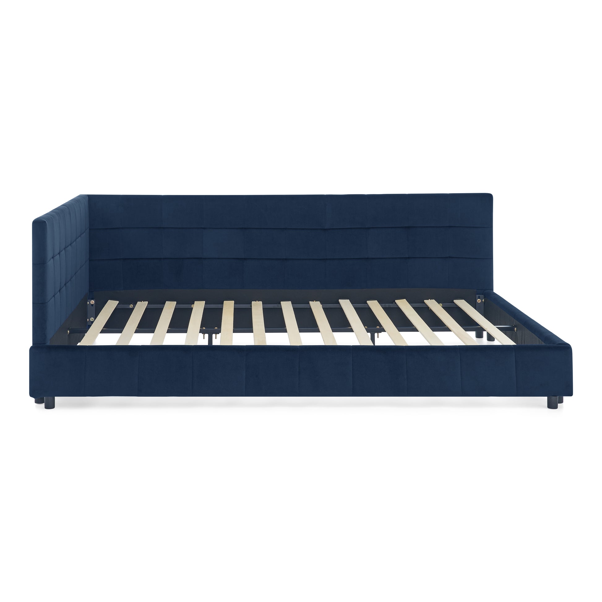 Queen Size Upholstered Tufted Bed Frame, Sofa Bed Frame With Comfortable Backrest And Armrests, Queen Size Bed For Bedroom, Living Room,Velvet, DARK BLUE 85.5x64.5x30.5