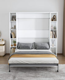 Queen Murphy Bed, 89.7-inch Foldable Wall Bed, With Storage Cabinet, With Hardware Bed Frame And Solid Wood Support Strips, Hidden Bed Frame, Suitable For Bedrooms, Guest Rooms, White