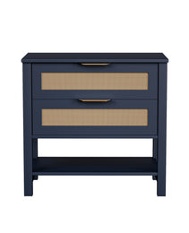 Rattan Nightstand With 2 Drawers And Storage Shelf Boho Bedside Narrow Side Table For Bedroom