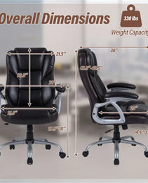 Ergonomic Executive Office Chair With Contoured Backrest, Adjustable Height & Recline For Home Office-Brown