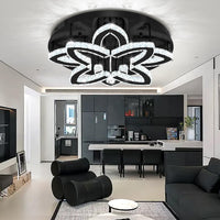 40" Modern Crystal Chandelier for Dining Room LED Dimmable Flush Mount Chandeliers Black Ceiling Chandelier for Living Room Bedrooms