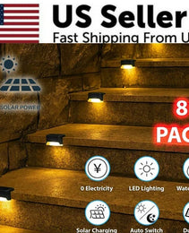 8 Pack New Solar Deck Lights Outdoor Waterproof LED Steps Lamps For Stairs Fence