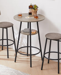 Round Bar Stool Set With Shelf, Upholstered Stool With Backrest Grey, 23.62  W X 23.62  D X 35.43  H.