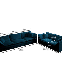Sofa Set Of 2 Chenille Couch, 2-3 Seater Sofa Set Deep Seat Sofa, Modern Sofa Set For Living Room, Blue Chenille