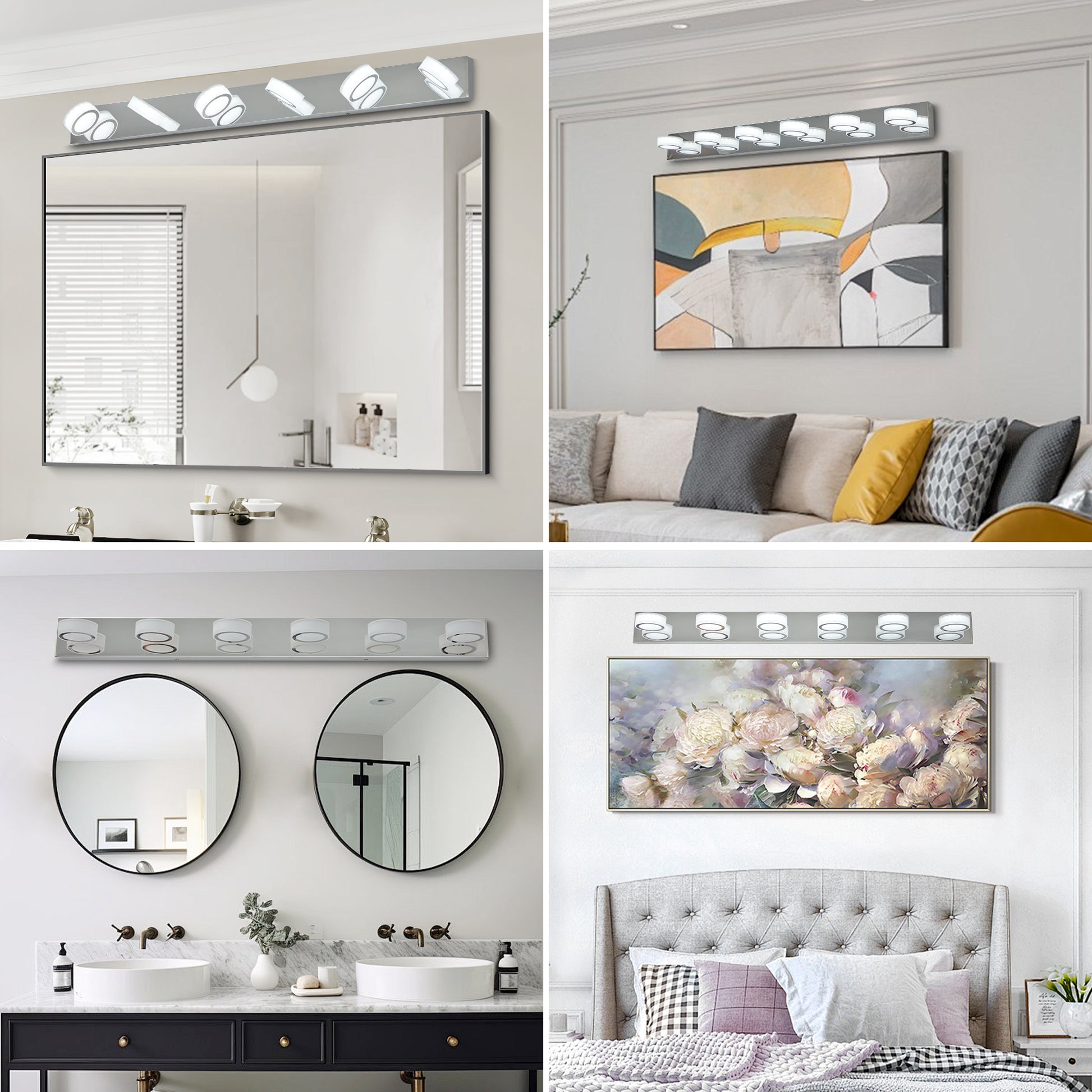 45 Modern 6-Light LED Vanity Light, Sleek Chrome Bathroom Wall Light Fixture For Mirror, Shower, And Bathroom Decor