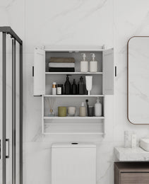Bathroom Wall Cabinet With Doors,Adjustable Shelf,Towel Bar And Paper Holder, Over The Toilet Storage Cabinet, Medicine Cabinet For Bathroom-White