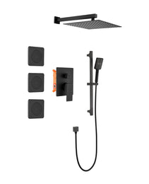 Shower System With Shower Head, Hand Shower, Slide Bar, Bodysprays, Shower Arm, Hose, Valve Trim, And Lever Handles
