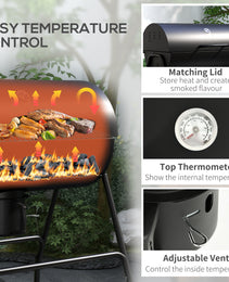 Barrel Charcoal BBQ Grill, Barbecue with 420 sq.in. Cooking Area, Wheels, Ash Catcher, Black