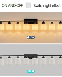8-Light Bathroom Light Fixtures Over Mirror, 52inch Modern Matte Black Vanity Lights With White Frosted Glass Shade, Bathroom Wall Lamp Sconces For Mirror Bedroom, Living Room Hallway