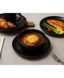 12-Piece Stoneware Dinnerware Sets With Mugs   Microwave & Dishwasher Safe    Non-Toxic Dinner Plates Bowls Set   Stackable Matte Glaze Kitchenware For 3,Black