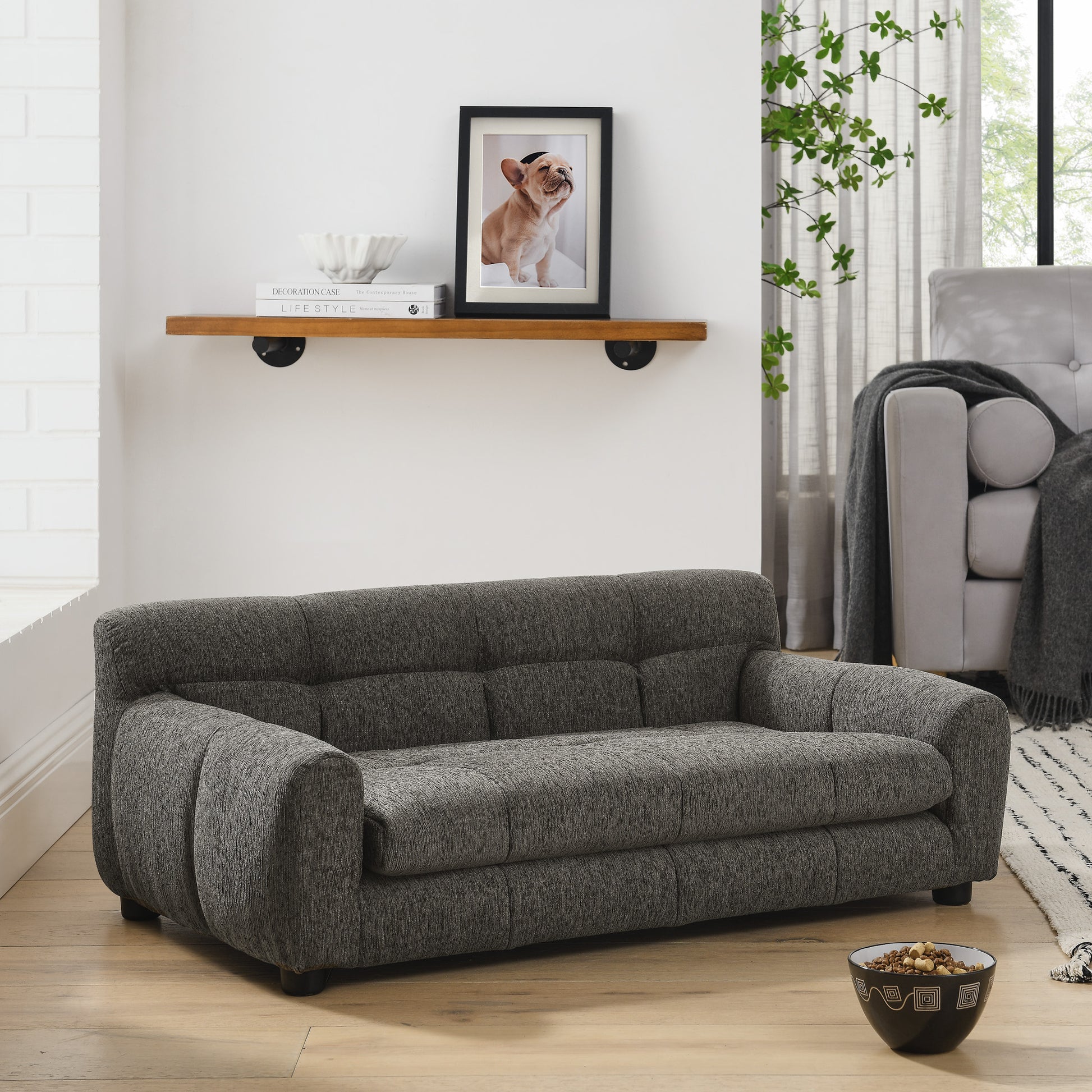 Soft And Comfortable Pet Sofa With Backrest And Armrests, Suitable For Modern Rectangular Pet Sofas For Small And Medium-sized Dogs,-dark Gray