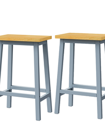 K&K Solid Wood Bar Stools  Not Cheap Iron , 25.6  Tall Set Of 2 Bar Chairs, Kitchen Counter Stools With Footrests, Farmhouse Stools For Dining Room, Kitchen, Counter, Grey Blue