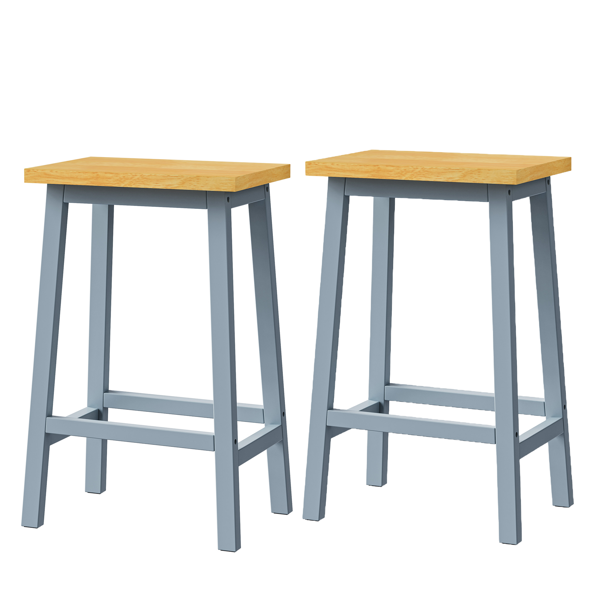K&K Solid Wood Bar Stools  Not Cheap Iron , 25.6  Tall Set Of 2 Bar Chairs, Kitchen Counter Stools With Footrests, Farmhouse Stools For Dining Room, Kitchen, Counter, Grey Blue