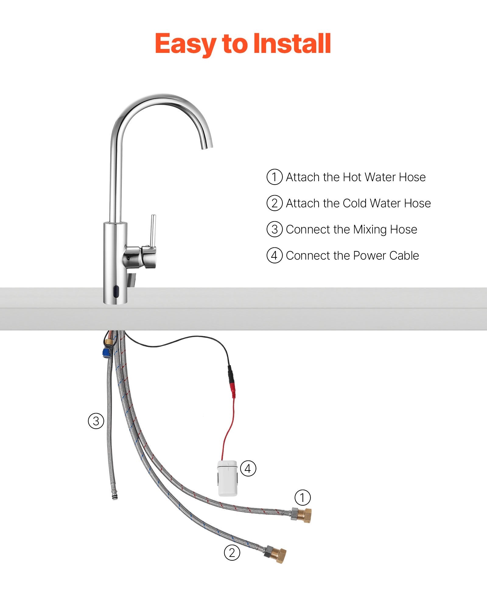Touchless Kitchen Bar Sink Faucet, Single Handle Automatic Motion Sensor Bathroom Faucet, Hands-Free Adjustable Cold Hot Water Mixer Flexible Swivel For 9/16 In Pipe,Chrome Plated Silver