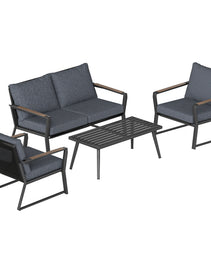 4 Piece Patio Furniture Set, Aluminum Conversation Set, Outdoor Garden Sofa Set with Armchairs, Loveseat, Center Coffee Table and Cushions, Dark Grey