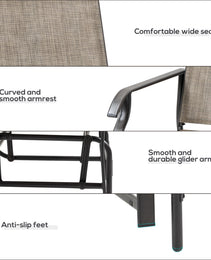 2 Piece Glider Set, Outdoor Swing Chairs, Patio Rocking Armchairs with Breathable Mesh Fabric, Steel Frame for Garden, Backyard, Patio, Dark, Brown/Khaki