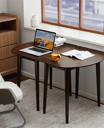 45" Extendable Dining Table Set, 2 Half-Round Tables Convertible To Oval For 4-6 People Walnut
