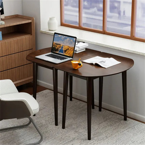 45" Extendable Dining Table Set, 2 Half-Round Tables Convertible To Oval For 4-6 People Walnut