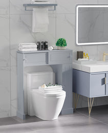 Over-the-Toilet Storage Cabinet – Freestanding Bathroom Organizer with Adjustable Shelves & Doors (Gray)