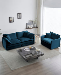 2 Seater Loveseat And Chair Set, 2 Piece Sofa & Chair Set, Loveseat And Accent Chair , 2-Piece Upholstered Chenille Sofa Living Room Couch Furniture1-2 Seat  ,Blue Chenille