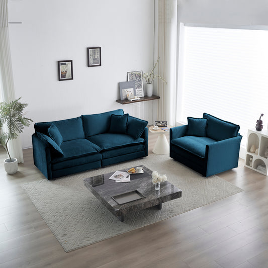 2 Seater Loveseat And Chair Set, 2 Piece Sofa & Chair Set, Loveseat And Accent Chair , 2-Piece Upholstered Chenille Sofa Living Room Couch Furniture1-2 Seat  ,Blue Chenille