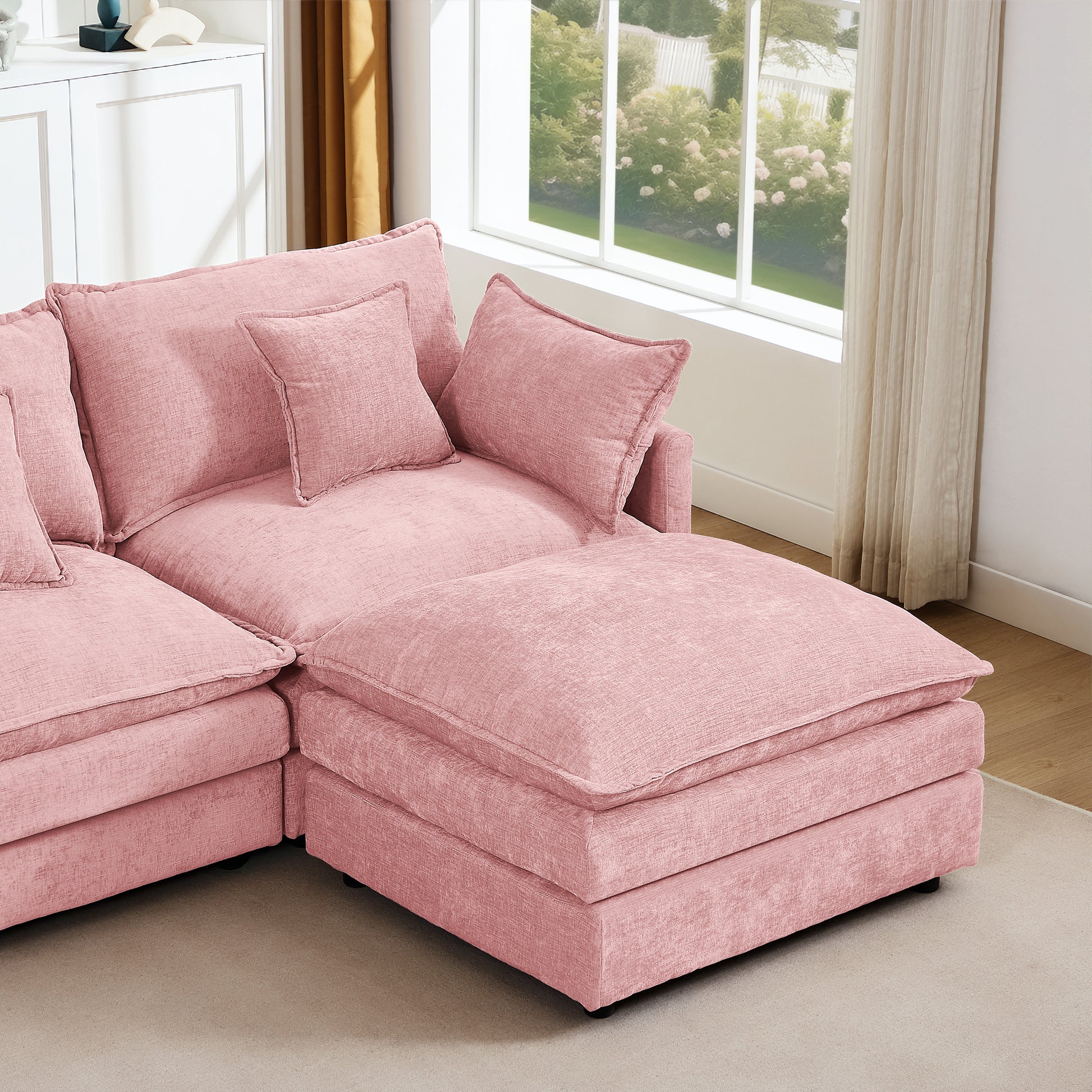 Modular Sectional Sofa, 102 Inch L Shaped Couch Set For Living Room, 3-Seater Comfy Cloud Couches With Movable Ottoman, DIY Combination, Chenille,