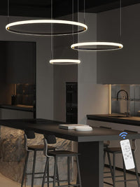 Modern Chandelier Black 3 Ring Chandelier for Living Room High Ceiling Chandelier Light Fixture with Remote Control LED Lights Dimmable 2700-6000K Foyer Light