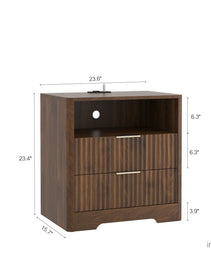 Nightstand With Charging Station, Smart Nightstand With Night Light,Bedside Tables With Storage Cabinet For Bedroom, Wood